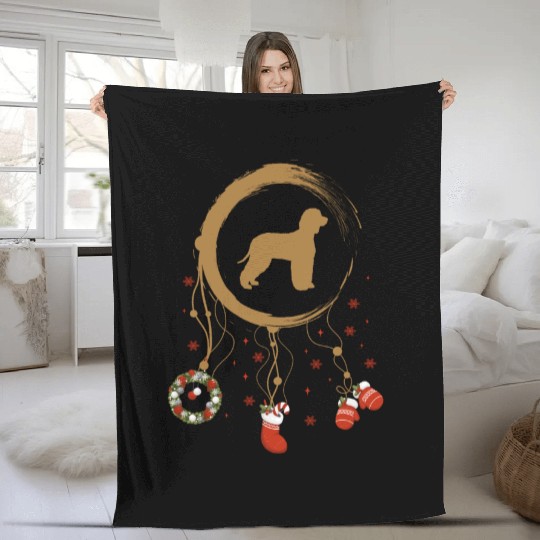 dog dreamcatcher Christmas Irish Water Spaniel Fleece Blankets