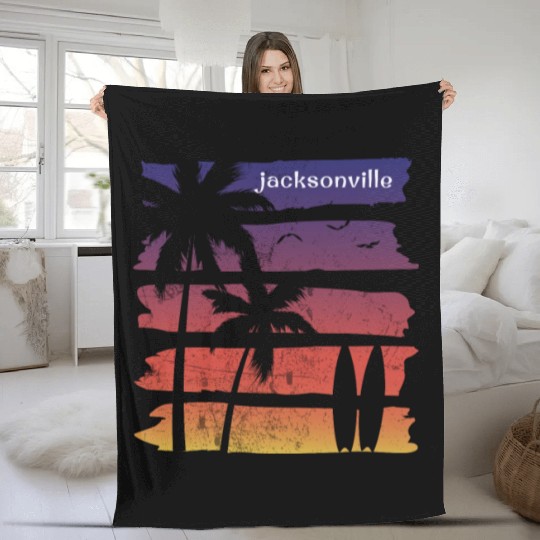 Cool Jacksonville Florida Surfing Fan Beach Palm Fleece Blankets