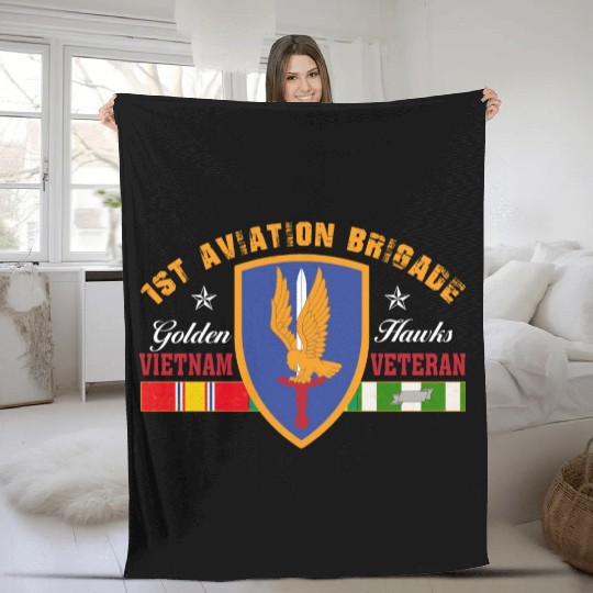 1st Aviation Brigade Vietnam Veteran Golden Hawks Fleece Blankets