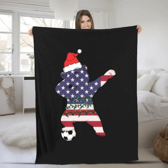 Soccer Boy Dabbing Polar Bear Christmas Hat Fleece Blankets