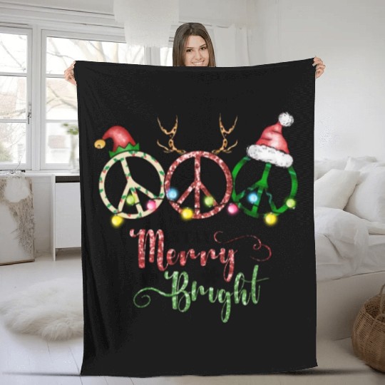 Xmas Christmas Stay Merry and Bright Fleece Blankets
