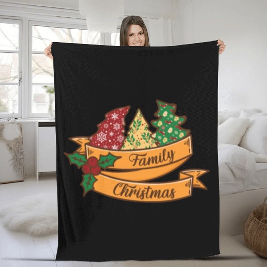 Xmas Family Christmas Mistletoe Fir Tree Fleece Blankets
