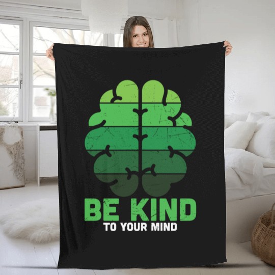 Be Kind To Your Mind Green Mental Health Fleece Blankets