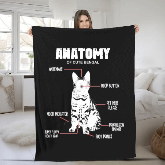 ANATOMY of cute bengal cat Fleece Blankets