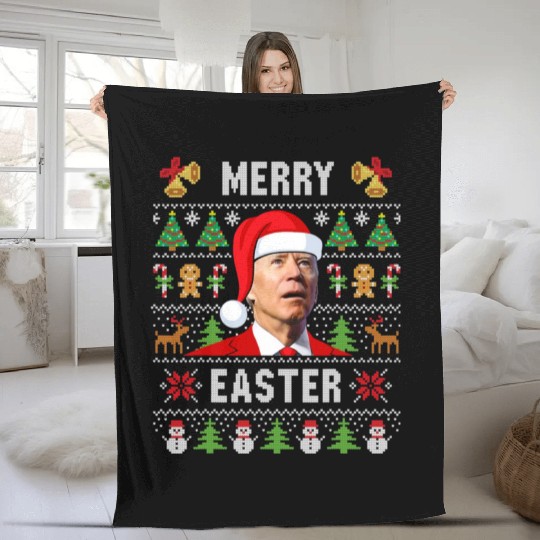 Funny Joe Biden Happy Easter Ugly Christmas Fleece Blankets