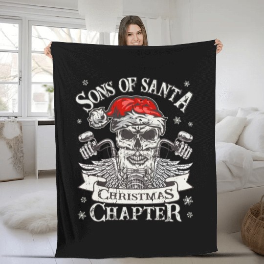 Biker Sons of Santa - Viking Motorcycle Christmas Fleece Blankets