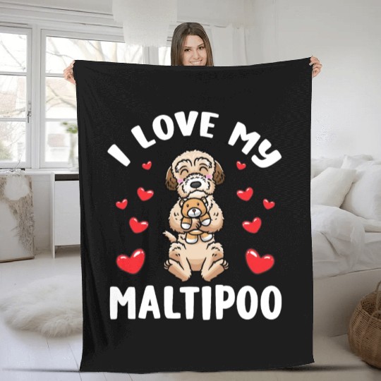 Maltipoo Dog With Stuffed Animal Fleece Blankets