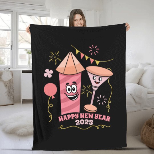 Wine Fireworks 2023 New Year Hello 2023 New Year Fleece Blankets