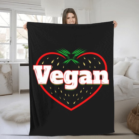 Strawberry Logo For Vegetarians - Go Vegan Fleece Blankets