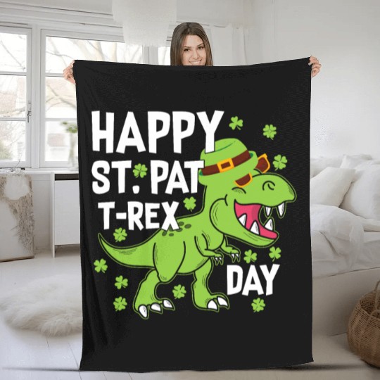 Happy St. Pat Trex Day Cool Dinosaur St. Patrick's Fleece Blankets