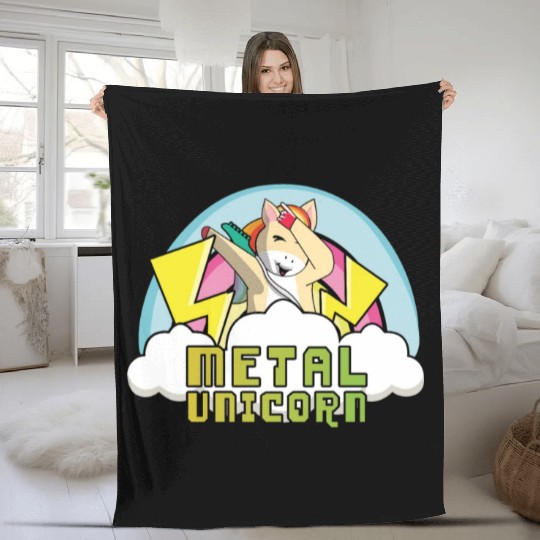 Dabbing Dab Unicorn Rainbow Metal Music Heavy Rock Fleece Blankets
