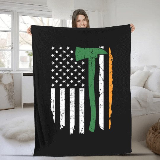 Irish Firefighter American Flag Ireland Fleece Blankets
