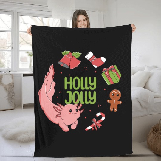 Holly Jolly Axolotl Fleece Blankets