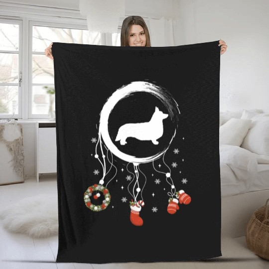dog dreamcatcher Christmas Welsh Corgi Fleece Blankets
