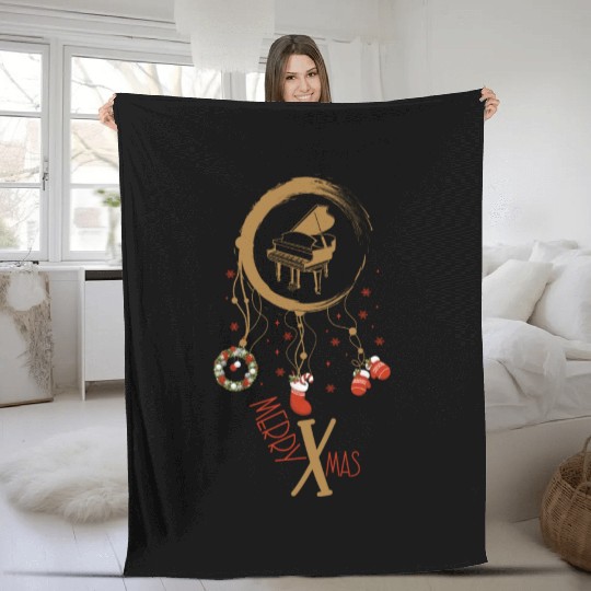 musical instrument dreamcatcher Christmas Piano Fleece Blankets