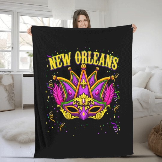 New Orleans Mardi Gras Parade Fesitval Fleece Blankets