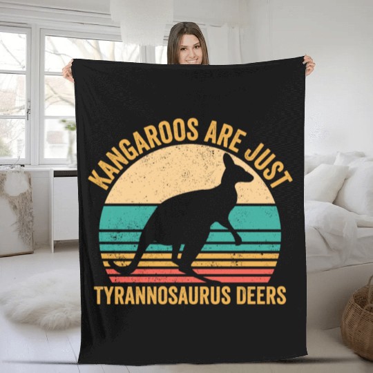 Funny Kangaroo Are Just Tyrannosaurus Deers Retro Fleece Blankets