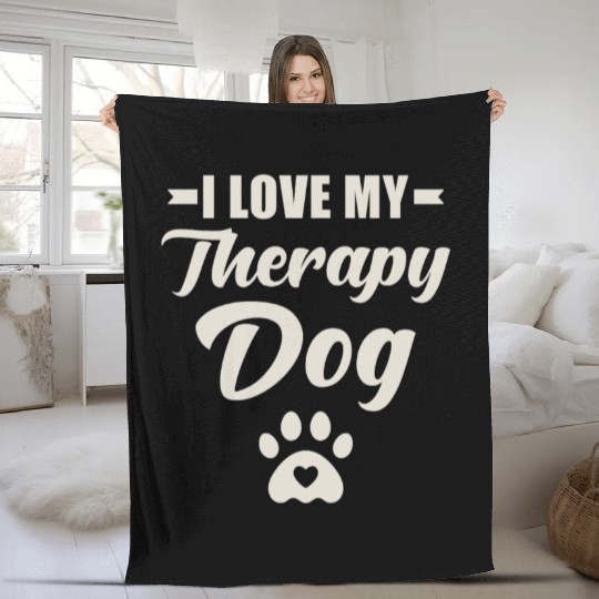 I Love My Therapy Dog Fleece Blankets