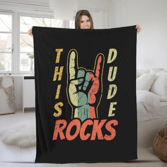 Retro Rock Sign Rock Hand Metal Kid Rocker Fleece Blankets