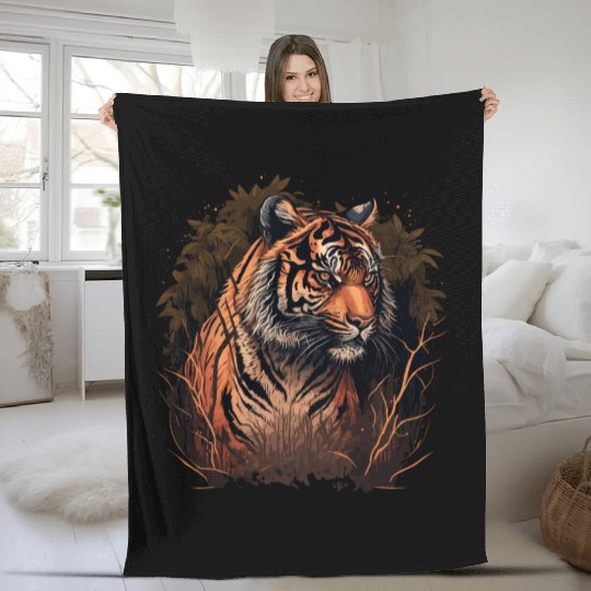 Tiger in the Woods Fleece Blankets