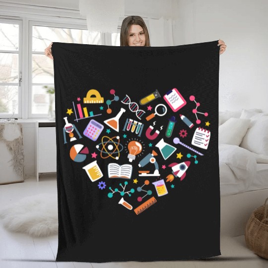 Cute Science Heart Chemistry Biology Physics Fleece Blankets