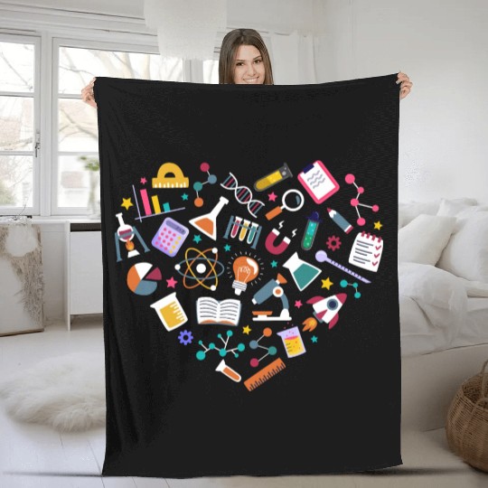 Cute Science Heart Chemistry Biology Physics Fleece Blankets