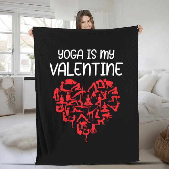 Valentine’s Day Yoga Saying My Valentines Day Fleece Blankets