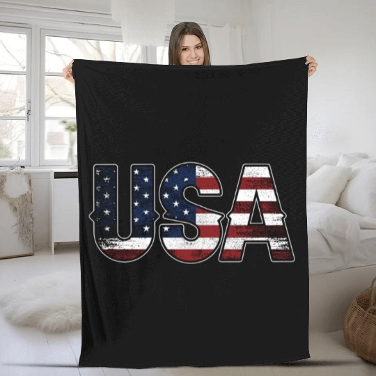 Usa America US American Patriotic Fleece Blankets
