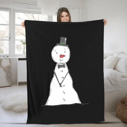 funny snowman with mustache and carrot Fleece Blankets