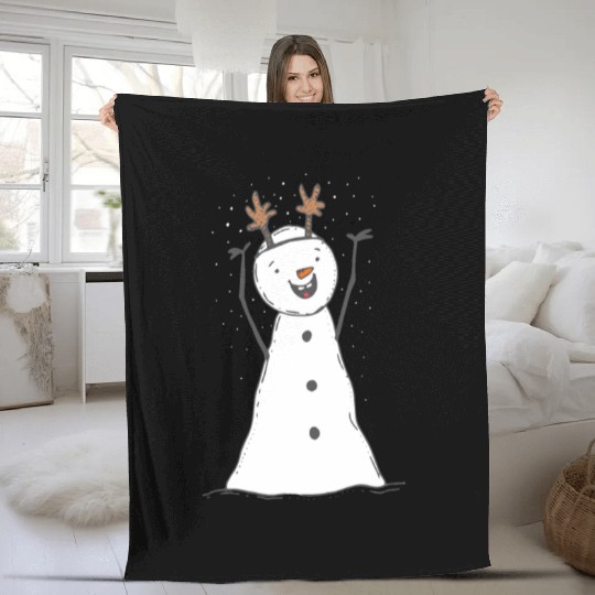 funny snowman with mustache and carrot Fleece Blankets