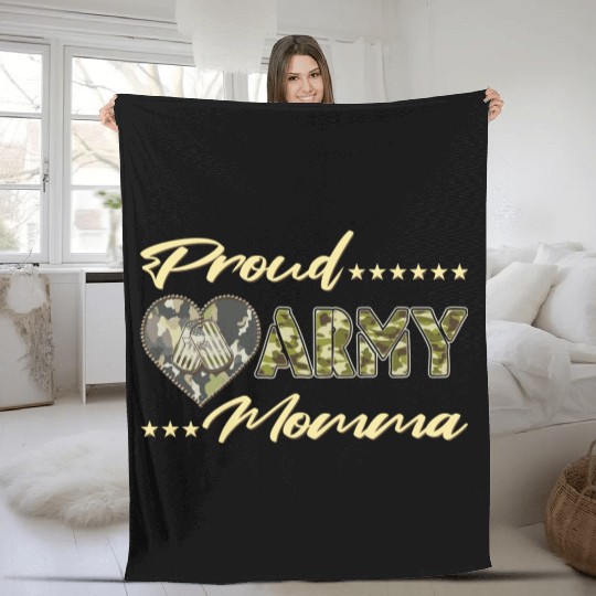 Proud Army Momma Us Flag Dog Tags Military Mom Fam Fleece Blankets
