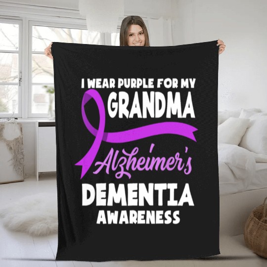 I Wear Purple For My Grandma Alzheimer's Dementia Fleece Blankets