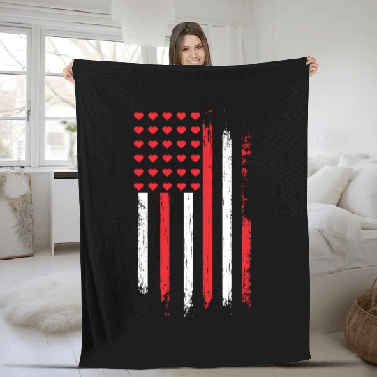 US Vintage Flag Heart Clothes Gift Soldier Fleece Blankets