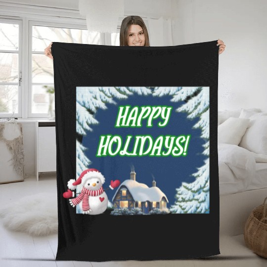 HAPPY HOLIDAYS Green122 Fleece Blankets