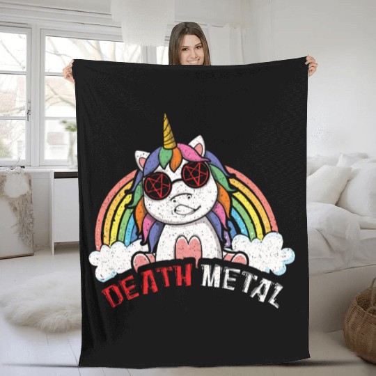 Satan Rainbow Unicorn Love Metal Music Heavy Rock Fleece Blankets