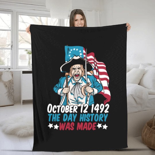 Columbus Day 1492 Us Flag Fleece Blankets