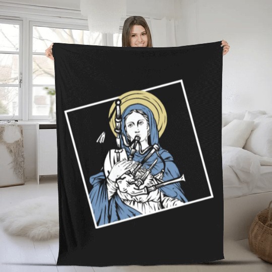 Mary Mother of Jesus Playing Bagpipes - Funny Fleece Blankets