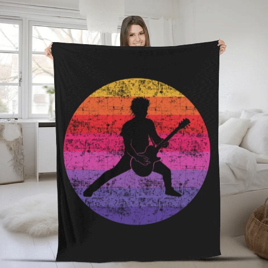 Bass Guitar Player Musician Bassist Vintage Retro Fleece Blankets