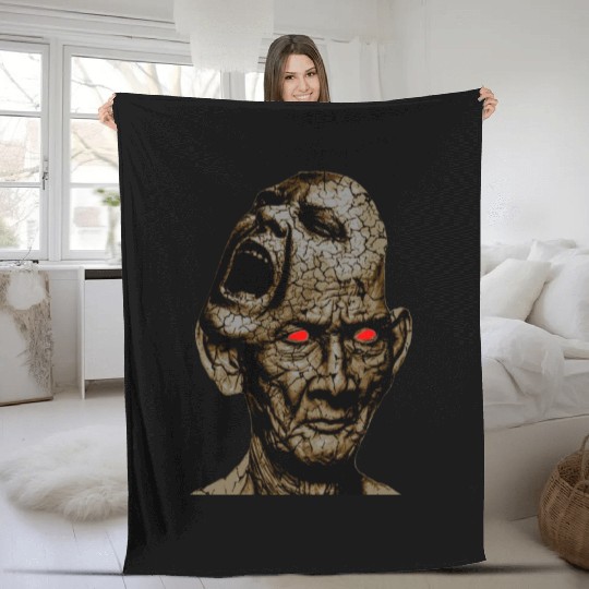 Stoic Old Man With Cracked Leathery Skin Red Eyes Fleece Blankets