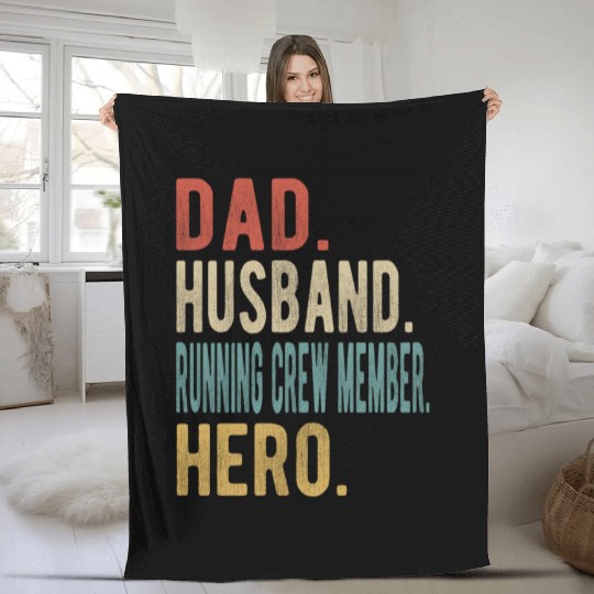 Running Crew Member Dad Husband Hero Fleece Blankets