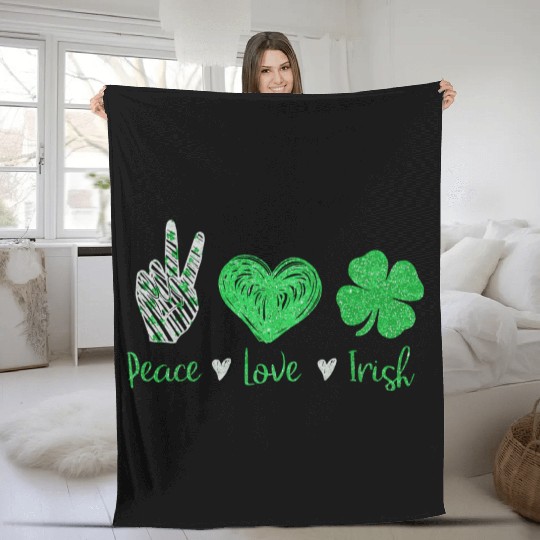 Peace Love Irish St Patricks Day For Men Women Fleece Blankets
