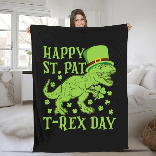 Happy St Pat Trex Day Dino St Patricks Day Toddler Fleece Blankets