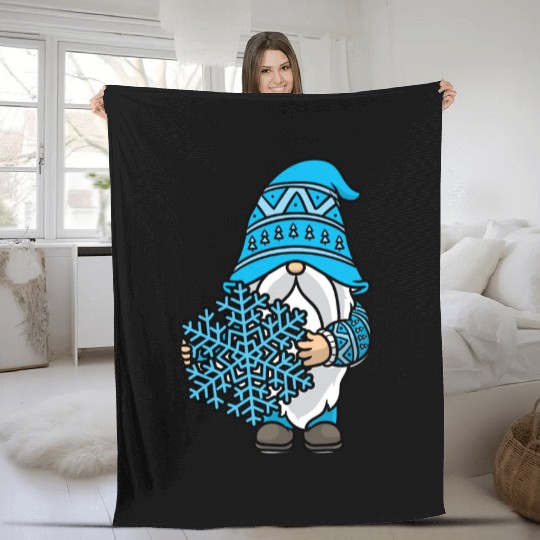 Blue Christmas Gnome Snowflake Winter Xmas Santa Fleece Blankets