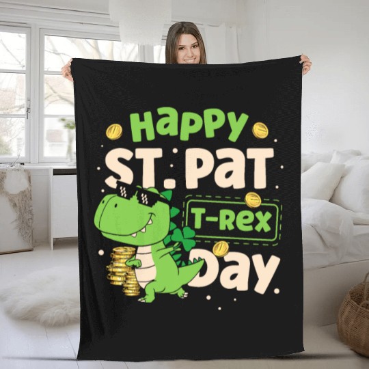 Happy St. Pat T-rex Day Dinosaur St. Patricks Day Fleece Blankets