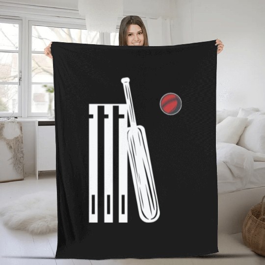 Cricket Wicket Bat and Ball Fleece Blankets