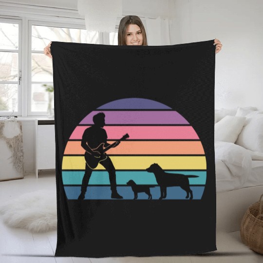 Guitar Player Pet Dog Animal Musician Bassist Fleece Blankets