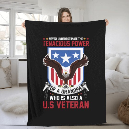 USA Flag Grandpa US Veteran Dad Gift Ideas Fleece Blankets
