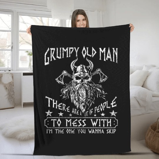 Grumpy Old Man Warrior Skull Viking Fleece Blankets