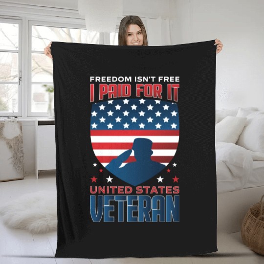 United States US Veteran Dad Grandpa Gift Ideas Fleece Blankets