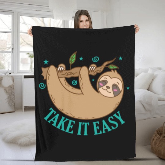 Take it Easy Sloth Lazy Nature Fleece Blankets